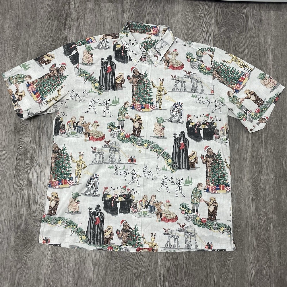 Reyn Spooner Shirt Men's Large Gray Star Wars Disney Classic Hawaiian
